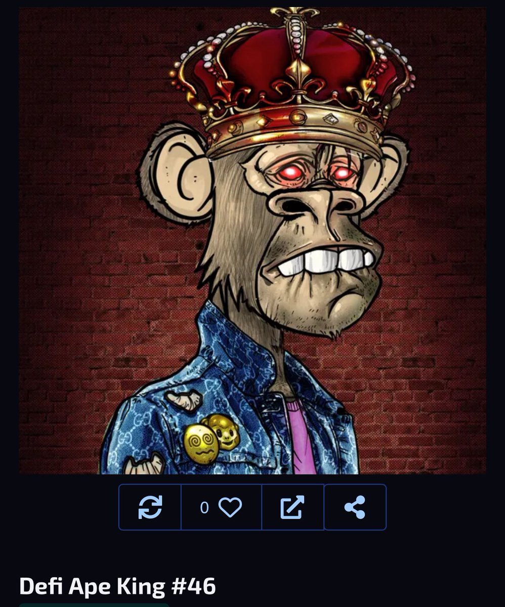 defibeannation's tweet image. I was trading $PYRO & $MOON this morning on @wolfswapdotapp, earning XP for 3 contests with every trade, and I won this Defi Ape King in a Mystery Box!
Floor Price 850 CRO ($138.00).
As @axldefi said, be like bean, swap and earn.