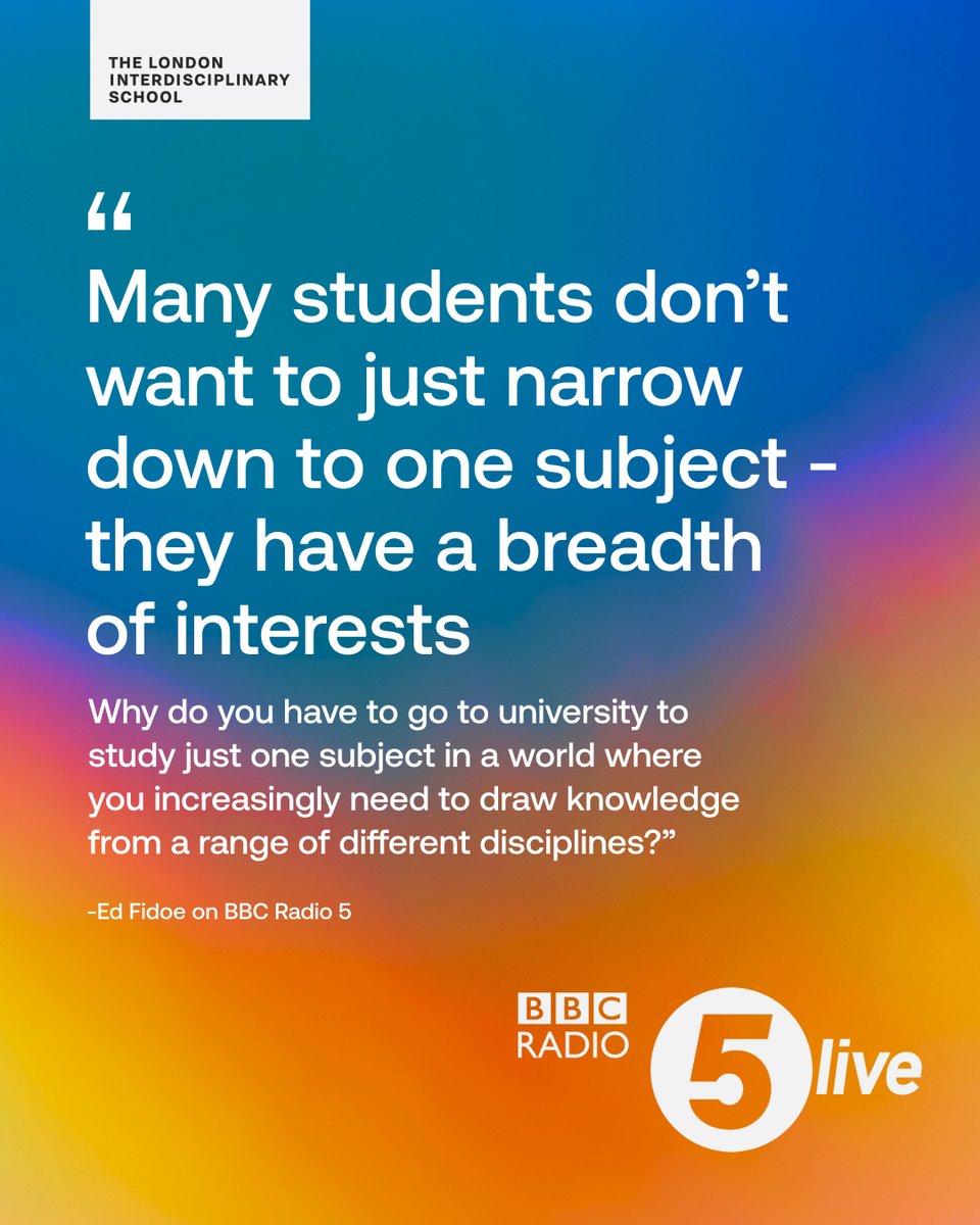 The London Interdisciplinary School (LIS) (@wearelis) on Twitter photo On Results Day, many face tough choices about their next step. Students shouldn’t have to pick between interests. On <a href="/bbc5live/">BBC Radio 5 Live</a> this morning, our CEO shared how LIS is rethinking degrees and how studying across disciplines helps graduates stand out.
🎧: bbc.co.uk/sounds/play/m0… On Results Day, many face tough choices about their next step. Students shouldn’t have to pick between interests. On <a href="/bbc5live/">BBC Radio 5 Live</a> this morning, our CEO shared how LIS is rethinking degrees and how studying across disciplines helps graduates stand out.
🎧: bbc.co.uk/sounds/play/m0…