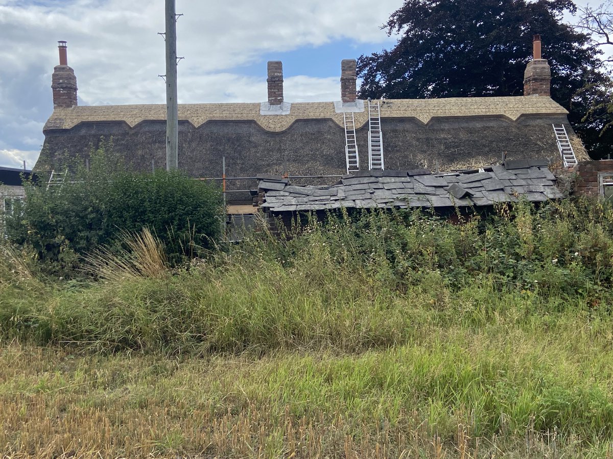 masterthatcher2's tweet image. Re-ridging and repairs nearly complete on this cottage which we thatched 14 years ago. #Thatching.