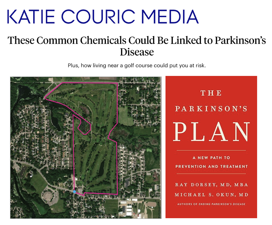 MichaelOkun's tweet photo. When Michael Okun, MD, first used the term “Parkinson’s pandemic,” he was written off as alarmist. These common chemicals could be linked to Parkinson’s disease plus how living near a golf course could put you at risk. Rachel Uda nails it in her new article just published by Katie Couric media. Okun's comments were "over a decade ago, and since then, rates of the neurodegenerative disease have risen at a distressing pace. He and his co-author Ray Dorsey, MD, another leading Parkinson’s researcher examined what’s driving the uptick in their new book, The Parkinson’s Plan which comes out August 19th https://t.co/e9eKnkGsxz Why worry about golf courses? "We think it’s because when they spray golf courses with pesticides, that leaks into groundwater, contaminating drinking water. Wash your produce to get any pesticides off your fruits and vegetables and use a water filter, which will protect you from TCE and pesticides. Exercise and sleep can be game changers for Parkinson's."
https://t.co/t5x9WvpZ9H @ParkinsonDotOrg  @FixelInstitute @ParkinsonUK @APDAParkinsons @MichaelJFoxOrg #Parkinson
