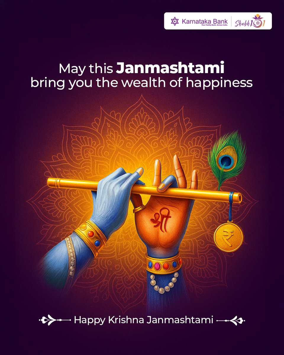 We wish you a joyful Krishna Janmashtami. May your journey towards financial success be guided by wisdom and harmony.

[ Karnataka Bank, Krishna Janmashtami]
#KarnatakaBank #KrishnaJanmashtami