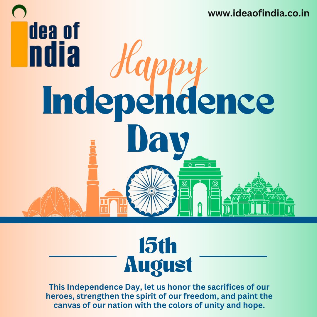 IdeaofI's tweet photo. "Independence is not just a day, it’s a responsibility we carry every day. 🇮🇳 Happy Independence Day! 
#ioi #FreedomForever #India https://t.co/7LCFtvyk56