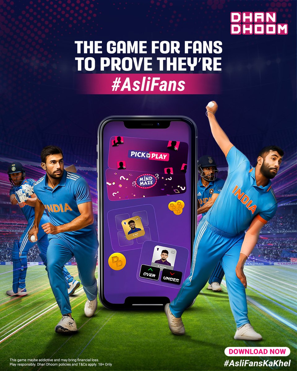 DhanDhoom's tweet image. For those who don’t just cheer the game, but play it and compete with the #AsliFans. ​

​📲 Dhan Dhoom app available on iOS and Android. Download now!      ​
​
#AsliFansKaKhel #PlayFantasyCricket #FantasyCricketLeague #FantasyCricket #DhanDhoom #PlayAndWin
