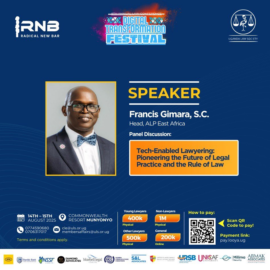 Catch us tomorrow at the Digital Transformation Festival 2025 in Munyonyo! 

Our Team Leader <a href="/FGimara/">FGimara</a> will dive into “Tech-Enabled Lawyering: Pioneering the Future of Legal Practice and Rule of Law.” #DigitalJustice #LawTech #ALPtech