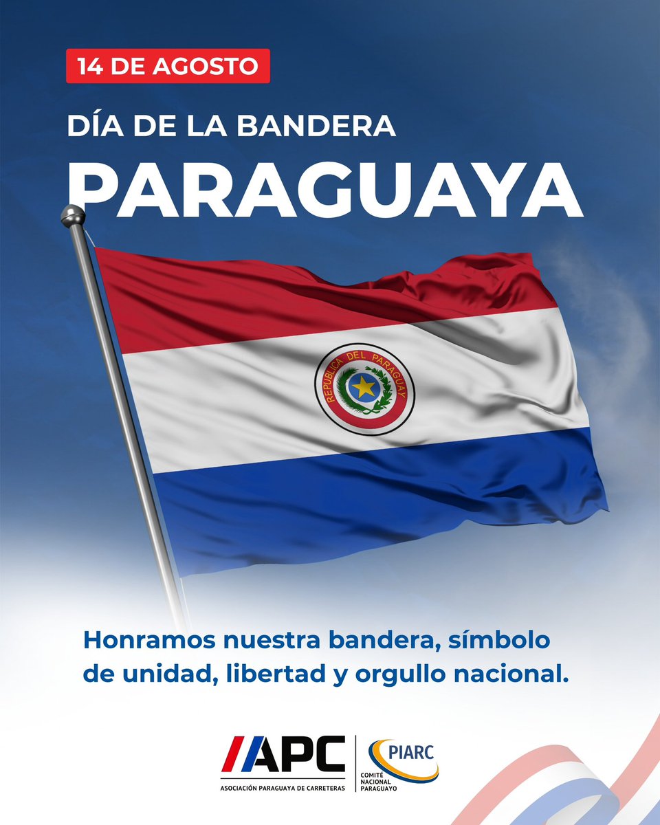 Hoy celebramos el Día de la Bandera Paraguaya, símbolo de unidad, libertad y orgullo nacional.
Desde la APC reafirmamos nuestro compromiso con los valores que nos unen como país.
#SomosAPC #VialidadParaguay #DíaDeLaBandera