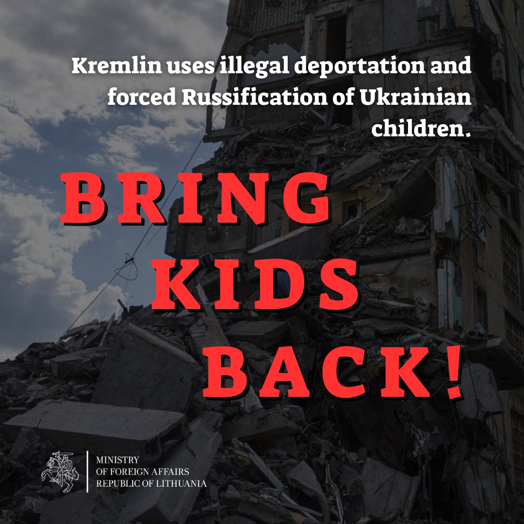 Kremlin's genocidal policy is based on illegal deportation and forced Russification of Ukrainian children. Ukraine must never be forced into a compromise on this issue. Join hands with Ukraine, speak up and say it louder for the people in the back. #BringKidsBack