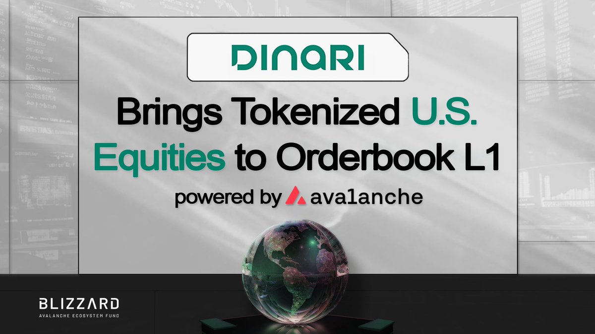 The Dinari Financial Network is here.

<a href="/DinariGlobal/">Dinari</a> is launching the first Layer-1 omni-chain orderbook for compliant, tokenized U.S. equities— on <a href="/avax/">Avalanche🔺</a>.

Excited to back this leader in the next era of programmable markets. Capital connected at every layer.🔺