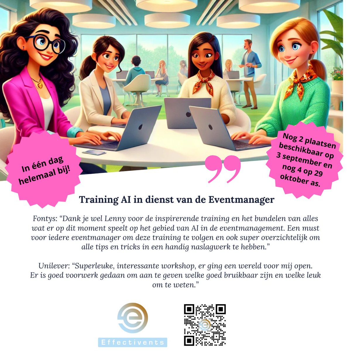 Effectivents's tweet photo. Organiseer je events en ben je benieuwd wat AI voor je kan betekenen?
Dan is onze training 'AI in dienst van de Eventmanager' iets voor jou!
Wegens succes dit najaar weer 2 edities op de agenda. (locatie Utrecht)
Scan de QR code voor meer info. https://t.co/KSTngqIqb3