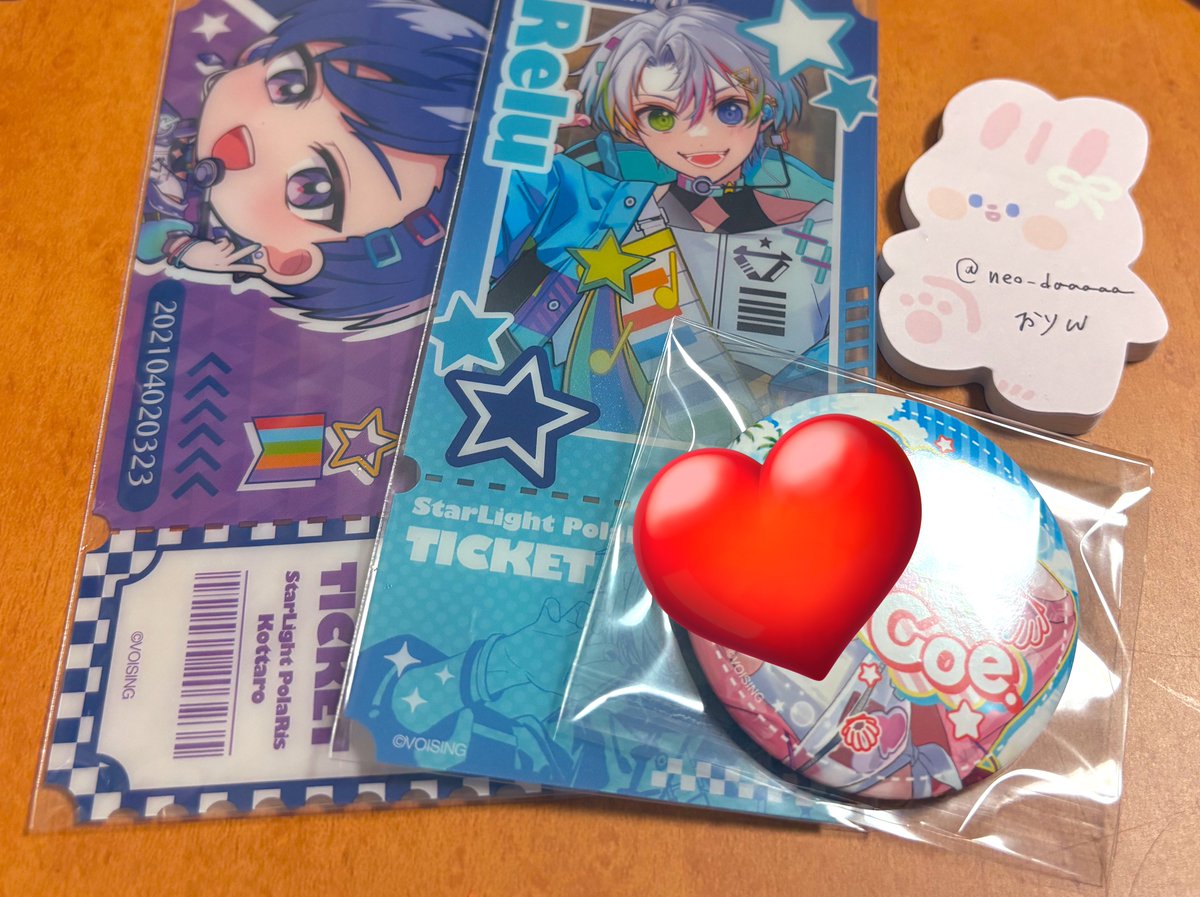 譲）画像のもの❤️🩵💜
求）💚（缶バ同種チケ等身デフォどちらでも）🧡（チケ等身のみ）
まとめて交換していただける方or
🌟イベント17日会場付近で交換可能な方優先
検索からでもお気軽にお声がけください
 #すたぽらグッズ交換