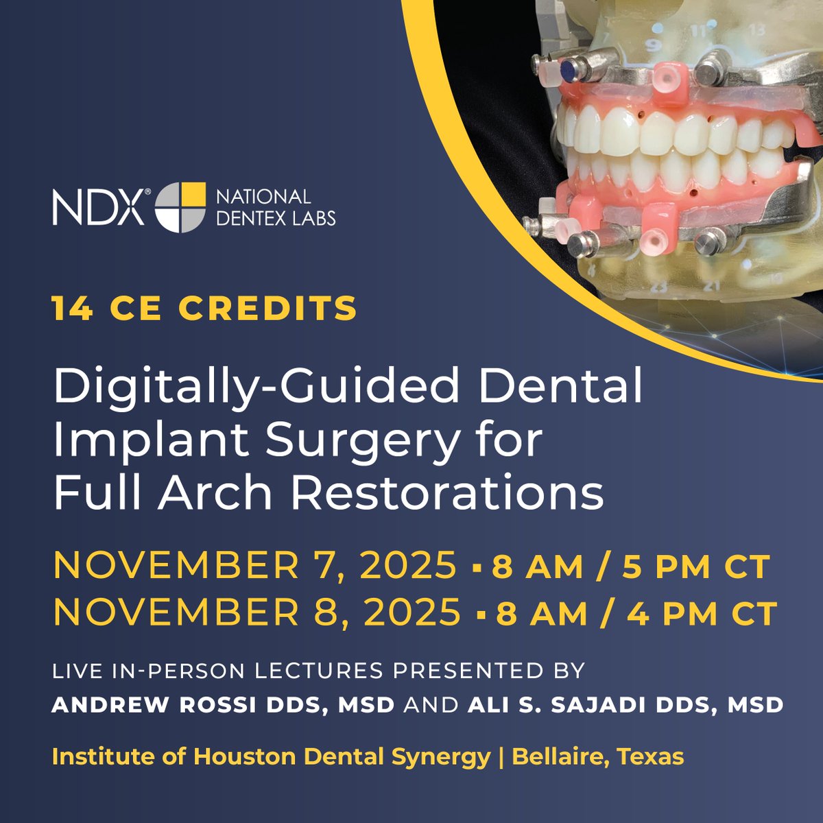 nSequence's tweet photo. Take Your Implant Workflow Digital!

🎓 Hands-on, real-world training is coming to Houston on November 7–8th!

🛠️ Practice with digital tools and return ready to implement.
👉 Save your seat: https://t.co/SdVnPefbTM

#DentalImplants #DigitalWorkflow #SurgicalGuides https://t.co/4n5jPHdtDg