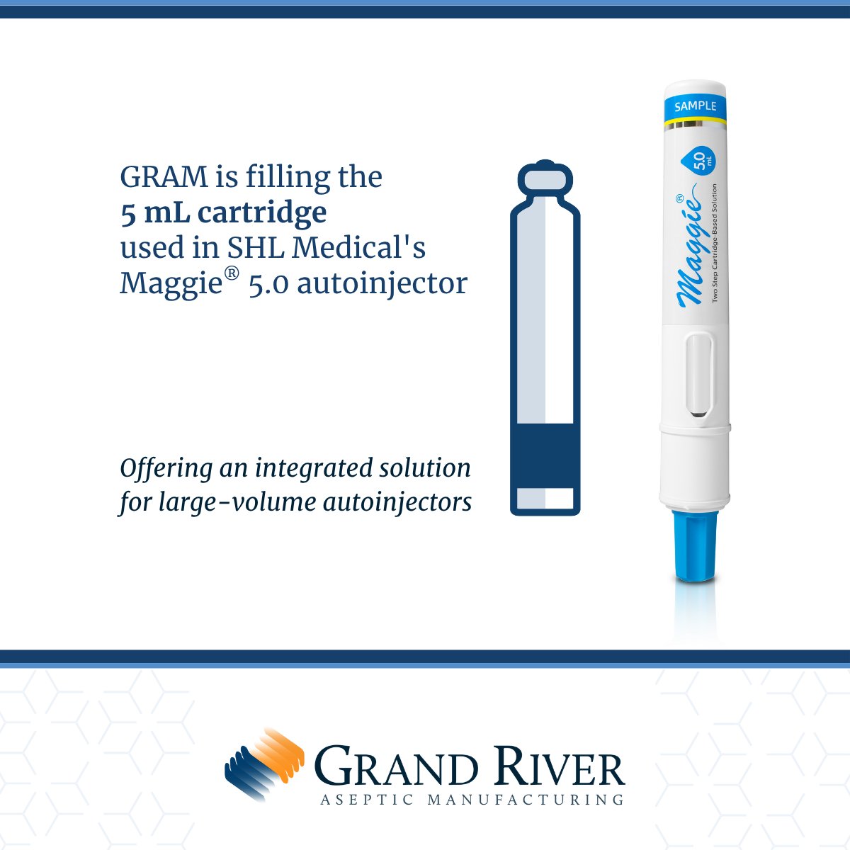 Grand River Aseptic Manufacturing (@grasepticmfg) on Twitter photo Our aseptic manufacturing equipment will have change parts installed and be ready to fill the 5 mL cartridge used in <a href="/shl_medical/">SHL Medical</a>'s Maggie® 5.0 autoinjector in October!
Gain insights: hubs.la/Q03zQJr70
#Pharmaceuticals #AsepticManufacturing #Autoinjector Our aseptic manufacturing equipment will have change parts installed and be ready to fill the 5 mL cartridge used in <a href="/shl_medical/">SHL Medical</a>'s Maggie® 5.0 autoinjector in October!
Gain insights: hubs.la/Q03zQJr70
#Pharmaceuticals #AsepticManufacturing #Autoinjector