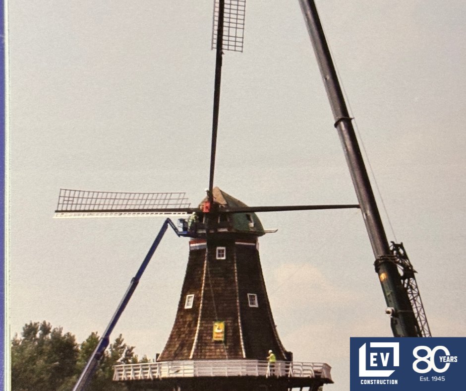 From the Netherlands to Michigan 🌍➡️🌷
The De Zwaan Windmill was built around 1833, transported across the Atlantic in 1964, and reassembled on Holland’s Windmill Island in 1965.
Fast forward to 1999—when the iconic blades needed repairs—EV Construction was proud to step in.