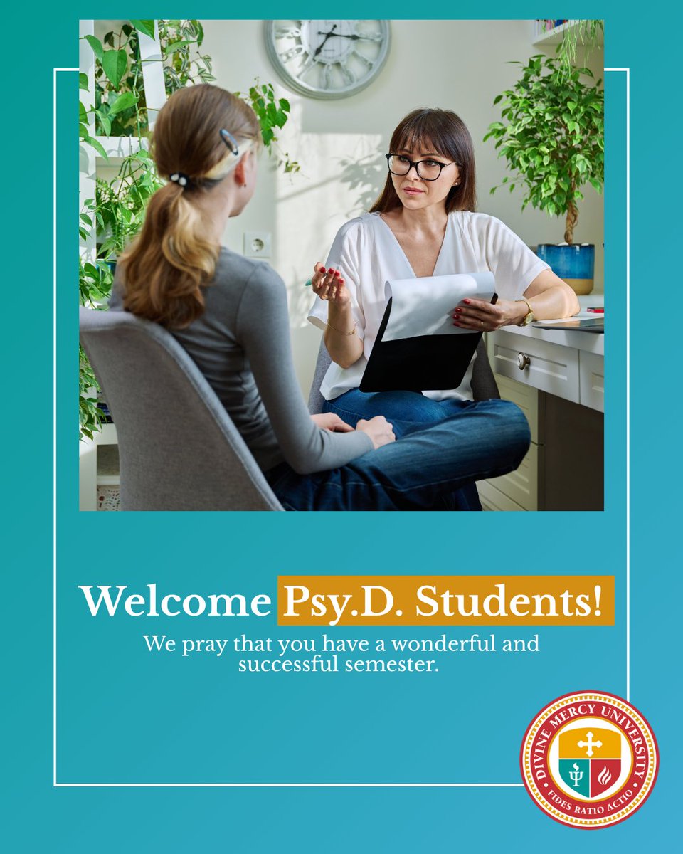 divinemercyuniv's tweet photo. We are so excited to welcome our Psy.D Students! We hope you have a wonderful year and canโt wait to hear about how much you LOVE Divine Mercy University.
#DivineMercyUniversity #DMU #PsyD #Psychology #Mentalhealth #NewStudents https://t.co/IoUk69oCfT