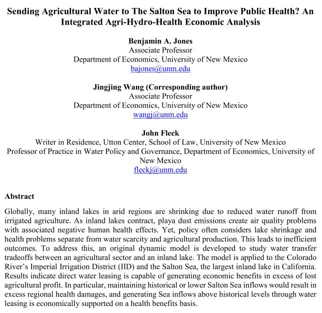 AERE (@aereorg) on Twitter photo 🏭 Just accepted in #JAERE! 🏭
"Sending Agricultural Water to The Salton Sea to Improve Public Health? An Integrated Agri-Hydro-Health Economic Analysis" by Benjamin A. Jones, Jingjing Wang (<a href="/JWang_Econ/">Jingjing Wang</a>), and John Fleck (<a href="/jfleck/">John Fleck</a>).
Read it here: buff.ly/KL7I5va 🏭 Just accepted in #JAERE! 🏭
"Sending Agricultural Water to The Salton Sea to Improve Public Health? An Integrated Agri-Hydro-Health Economic Analysis" by Benjamin A. Jones, Jingjing Wang (<a href="/JWang_Econ/">Jingjing Wang</a>), and John Fleck (<a href="/jfleck/">John Fleck</a>).
Read it here: buff.ly/KL7I5va