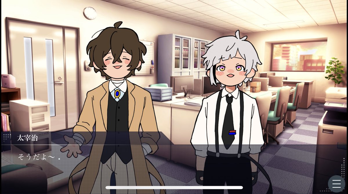 uemi_cocoa's tweet photo. BSD二次創作ノベルゲーム、完成しました……！！
ぜひ遊んでくださると嬉しいです🥰
スマホ、pcどちらも対応してます〜
スマホで遊ぶ場合は横画面でお願いします！

https://t.co/oULPsvdQ3M https://t.co/zFyRB7pzHk