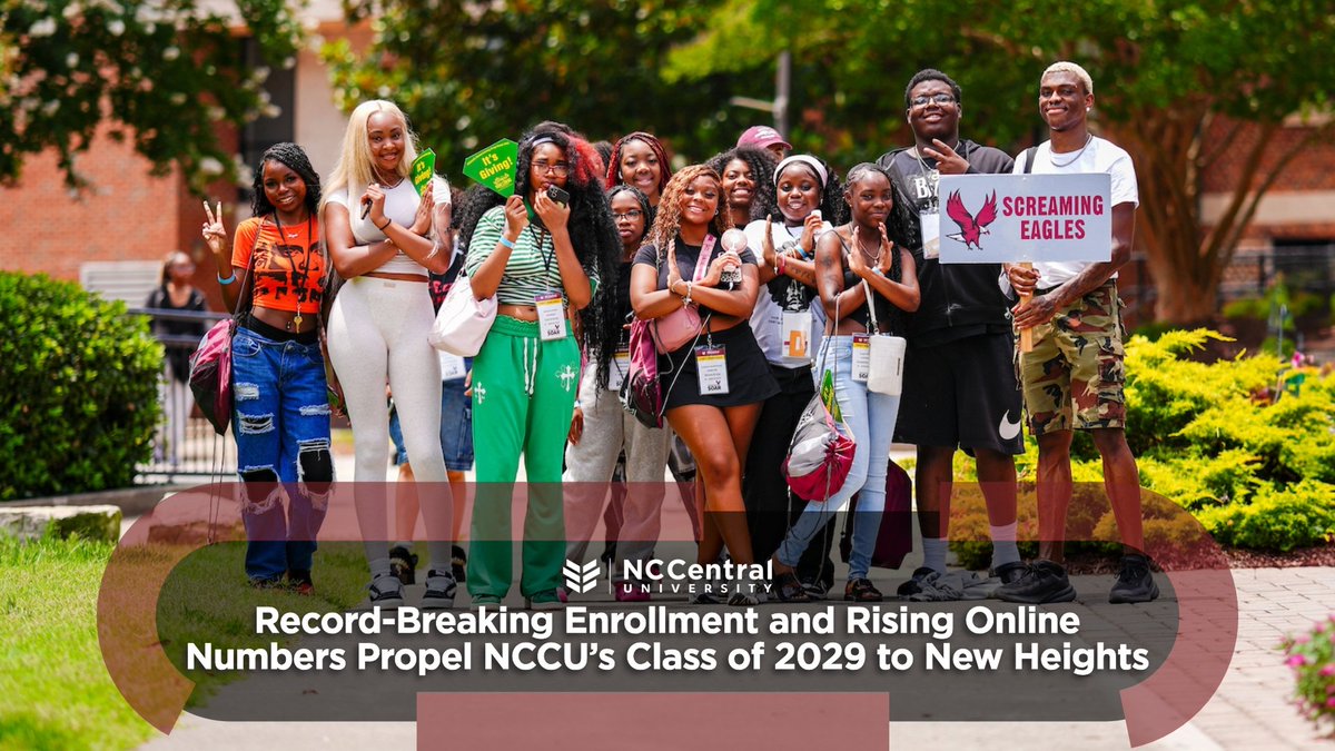#NCCULife | Eagle Nation is soaring higher than ever! This fall, the Class of 2029 includes 1,731 first-year students, 450 transfers, and a record 251 online learners — a 22% jump from last year.

READ MORE: tinyurl.com/NCCU29

#WeAreNCCU #WherePurposeTakesFlight #NCCU29