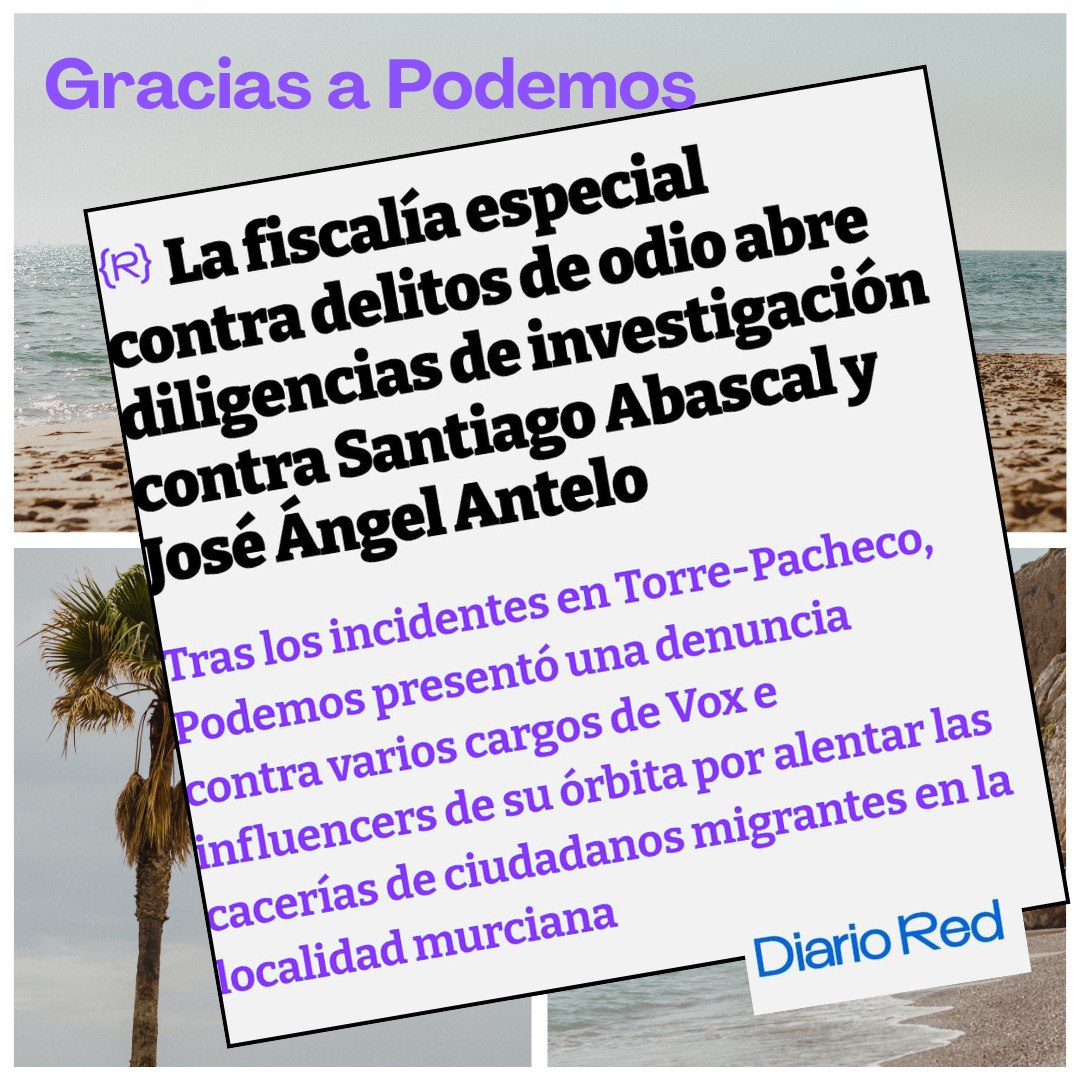 Podemos Aragón (@podemosaragon) on Twitter photo Gracias a nuestra denuncia, la Fiscalía investiga a Abascal y Antelo por incitar odio contra migrantes.
En Podemos no miramos hacia otro lado. Gracias a <a href="/diario_red_/">Diario Red</a> por no olvidar este detalle. diared.org/45gZvcN
#NoAlOdio #VoxIlegalización Gracias a nuestra denuncia, la Fiscalía investiga a Abascal y Antelo por incitar odio contra migrantes.
En Podemos no miramos hacia otro lado. Gracias a <a href="/diario_red_/">Diario Red</a> por no olvidar este detalle. diared.org/45gZvcN
#NoAlOdio #VoxIlegalización