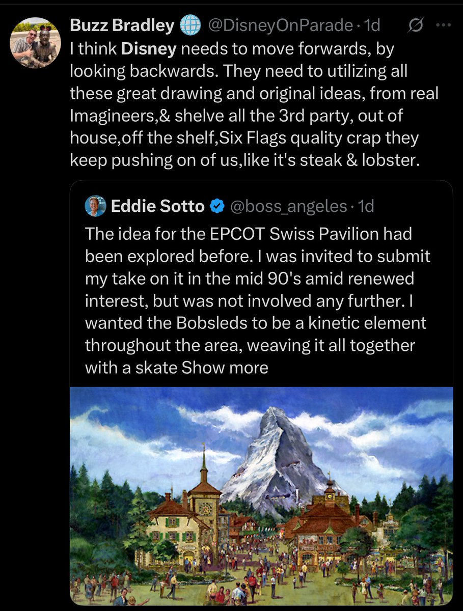 I think this is absolutely correct. It comes down to people want the Disney we all knew and loved, not the newly invented Six Flags Disney version that is something else. These older concepts feel perfect, and expand on things, without destroying the place.