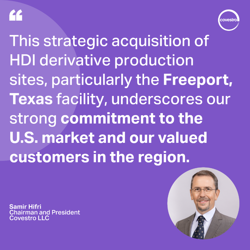 CovestroUS's tweet photo. Acquisition news: We’ve expanded our Coatings &amp; Adhesives network by acquiring two former Vencorex sites, including one in Freeport, Texas — bringing HDI production closer to North American customers and strengthening our global footprint. Read more: