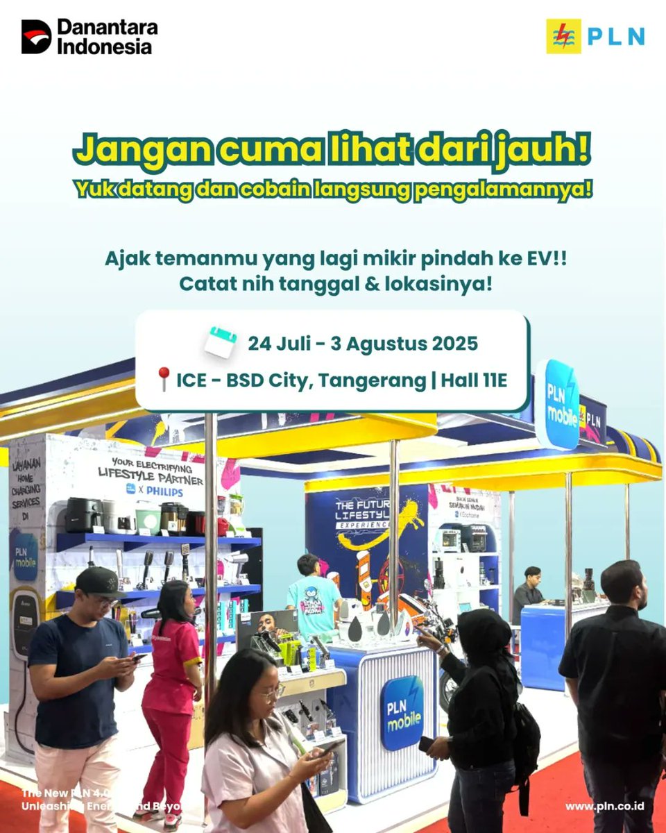 SahabatPLNJkt's tweet photo. Sudah mampir ke Booth PLN di GIIAS 2025 belum? 

Jangan sampai kelewatan berbagai pameran dan informasi seputar home charging buat kamu yang ingin punya kendaraan listrik. Catat tanggal dan lokasinya ya! 

#PLNUntukSemua #HijaukanEnergi #AcceleratingRenewableEnergy https://t.co/RDlRLuBQvG