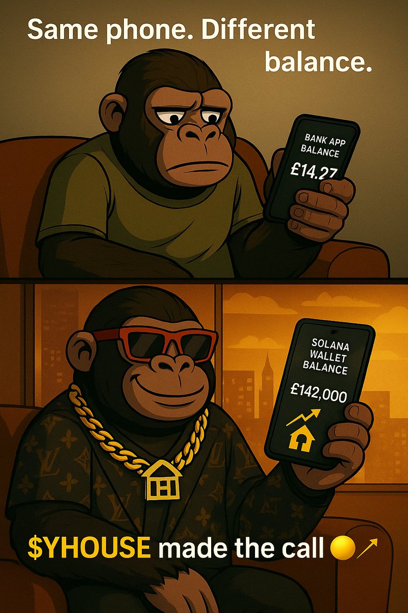 FiguresWeb3's tweet photo. Same phone. Different balance. 📲💷
The calls saved him &amp; changed everything. 🚀🦍
$YHOUSE — your exit plan. 🟡📈

#Solana #Meme #YHOUSE #100x #Crypto https://t.co/3cwEfx5zQd