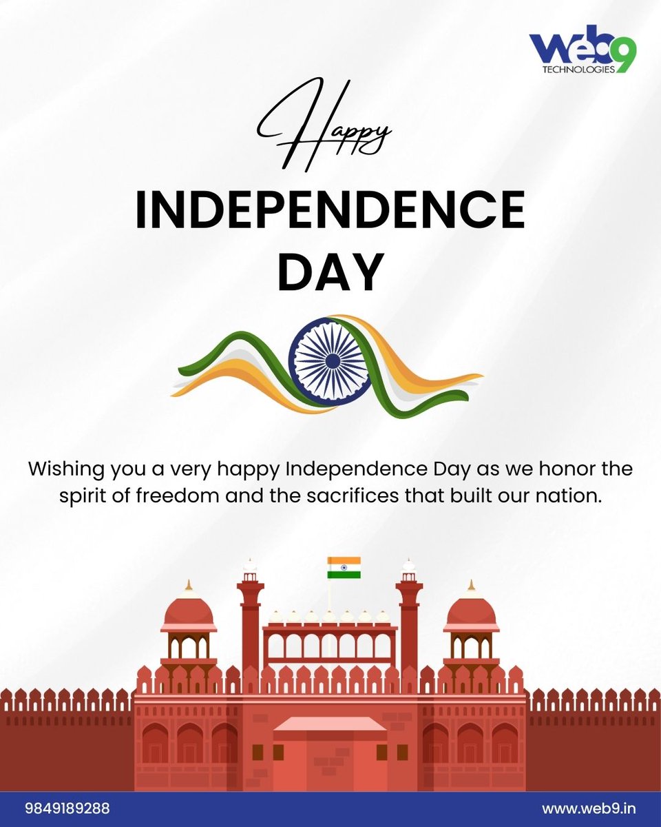 web9tech's tweet image. ✨🇮🇳 This Independence Day, let’s code a future as bright as our freedom!
From building dreams in the digital world to honoring the heroes who built our nation – Web9 Technologies wishes you a Happy 79th Independence Day!
#InnovateWithFreedom #ProudToBeIndian #Web9Technologies