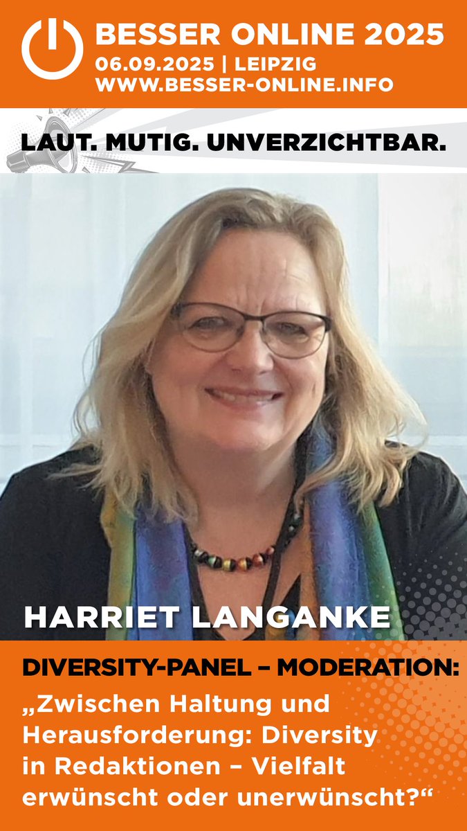Der #DJV schreibt Vielfalt groß. Doch warum? Und wozu? Darüber diskutieren wir beim Fachtag „Besser online“ ⁦<a href="/djv_bo/">Besser Online</a>⁩ am 6.9. in #Leipzig. Podiumsgäste sind die Journalist:innen Iva Kratlic und Marc Feuster. ⁦Anmelden unter t1p.de/cl93q   ⁦<a href="/DJVielfalt/">DJVielfalt</a>⁩