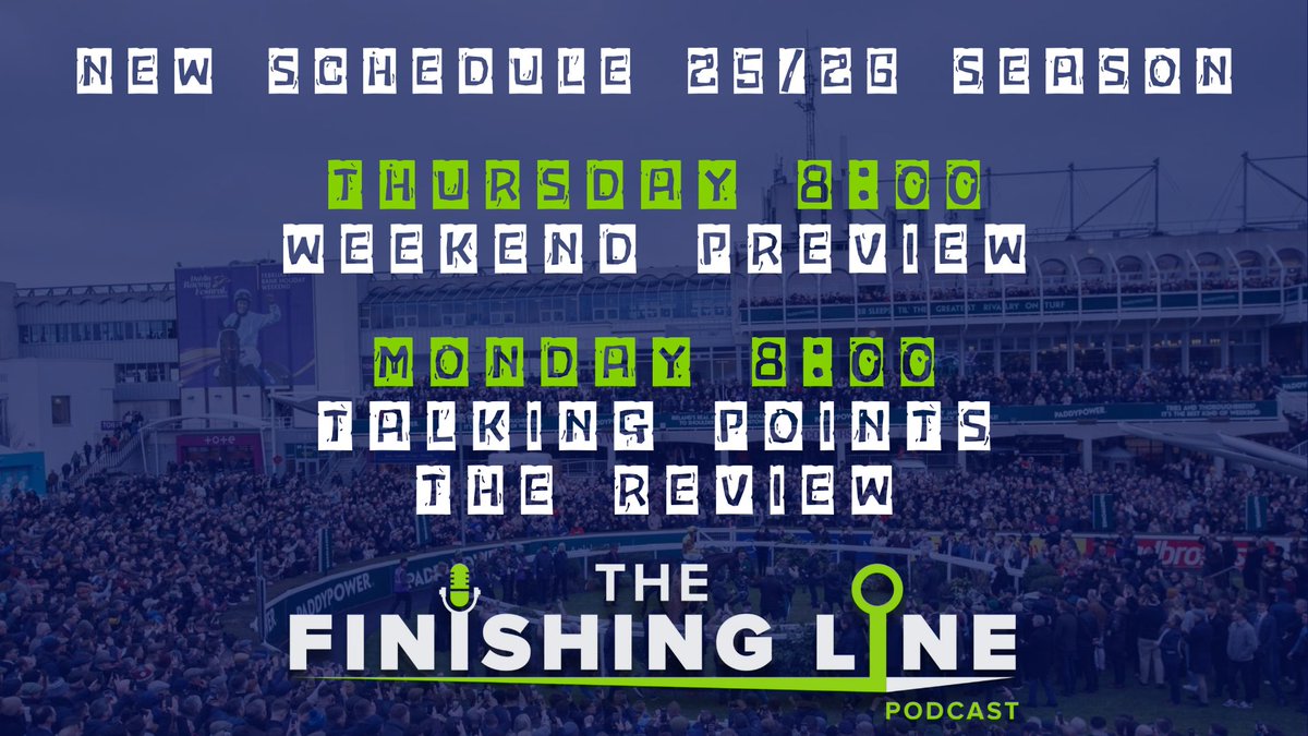 Andrew Halligan Racing (@halligan88) on Twitter photo 🚨25/26 SEASON <a href="/Finishing_Line/">The Finishing Line Podcast 🏇</a> NEW SCHEDULE🚨
One of the very few shows that gives you a non-biased and honest opinion on all things horse racing is back for another National Hunt Season 🥳
📹YOUTUBE
Our WEEKEND PREVIEW will now be pre-recorded and released every Thursday at 🚨25/26 SEASON <a href="/Finishing_Line/">The Finishing Line Podcast 🏇</a> NEW SCHEDULE🚨
One of the very few shows that gives you a non-biased and honest opinion on all things horse racing is back for another National Hunt Season 🥳
📹YOUTUBE
Our WEEKEND PREVIEW will now be pre-recorded and released every Thursday at