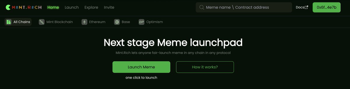 mintdotrich's tweet image. Still thinking about launching your memecoin? 🚀

One click and it’s live on @Ethereum, @Base, @Optimism, or @Mint_Blockchain.

Don’t wait. Send it — Mint.Rich.