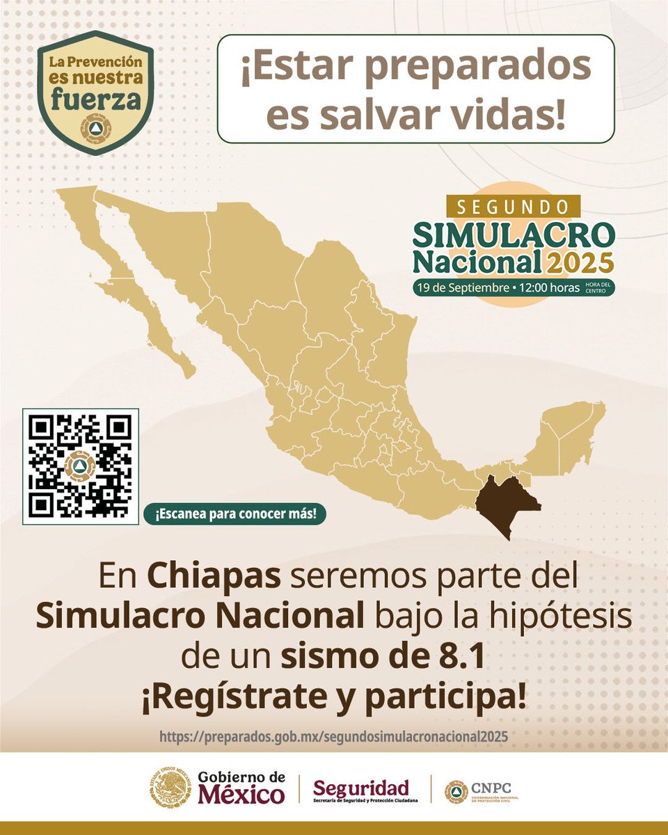 CNPC_MX's tweet photo. El pueblo chiapaneco se organiza y actúa con responsabilidad. En el #SegundoSimulacroNacional2025, para #Chiapas, prevenir también es cuidar lo que más amamos.

🔗 https://t.co/u1sxNubwV2

#LaPrevencionEsNuestraFuerza 
@Claudiashein 
@GobiernoMx 
@SSPCMexico
@ramirezlalo_ 
@ChiapasGobierno
@pcivilchiapas