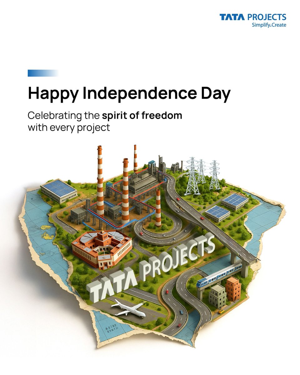Every project we build is a step towards a stronger, freer India.On this Independence Day, we celebrate the spirit of freedom that drives progress, purpose, and nation-building.
Happy Independence Day

#TataProjects #ThisIsTata #TransformingLives #BuildingNation #IndependenceDay