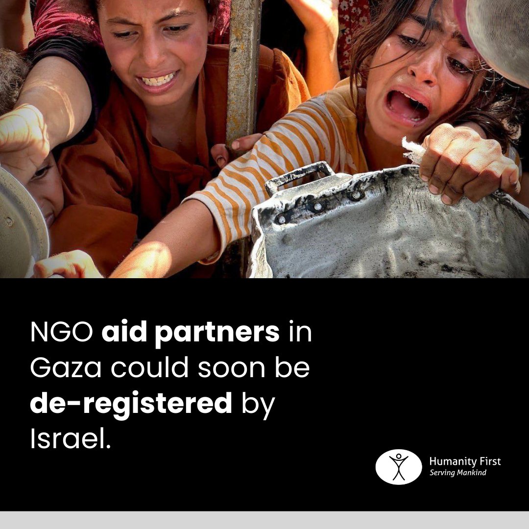 lsrael moves to ban aid organisations as starvation deepens. 

Humanity First UK joined 100+ aid and rights groups to call for an end to lsrael's weaponisation of aid.

Read our statement here: hfuk.org/post/israel-th…
