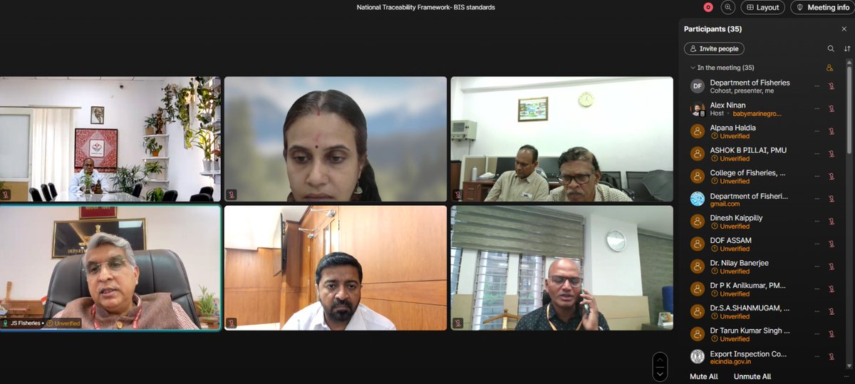 Shri Sagar Mehra, <a href="/JSFisheries/">Joint Secretary, Fisheries, Government of India</a> Joint Secretary (Inland Fisheries), Department of Fisheries, GoI, chaired a meeting to discuss traceability in the fisheries sector. The Bureau of Indian Standards (BIS) delivered a presentation on the subject. Officials from the Governments of