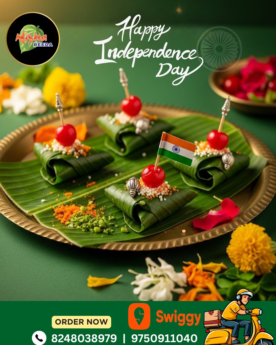 Nishabeeda's tweet photo. Happy Independence Day from Nisha Beeda!
Let’s celebrate the flavors of freedom with every bite of our sweet, traditional beeda.
Proudly made with love, rooted in culture, and wrapped in tradition.
📞 82480 38979 | 97509 11040
#independenceday #nishabeeda #maduraiflavor https://t.co/cUm6hTuDeL
