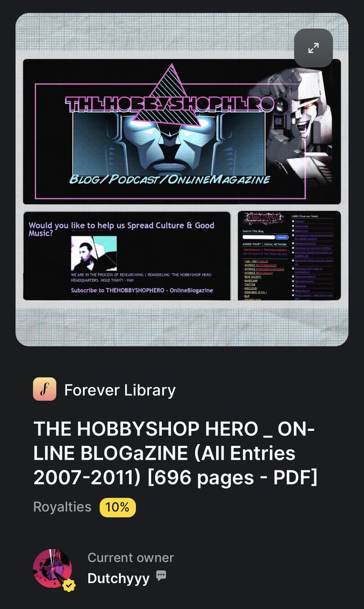 Dutchyyy (@dutchmassive) on Twitter photo Appreciation to Forever Library for helping me with my mission to safely archive legacy / culture minus any noise & clutter.    
Archived this 696 page PDF of my full blog 2007-2011 filled with gems. 
Peace to <a href="/rarible/">Rarible</a> for the speedy verification also. π«βΎοΈ Appreciation to Forever Library for helping me with my mission to safely archive legacy / culture minus any noise & clutter.    
Archived this 696 page PDF of my full blog 2007-2011 filled with gems. 
Peace to <a href="/rarible/">Rarible</a> for the speedy verification also. π«βΎοΈ