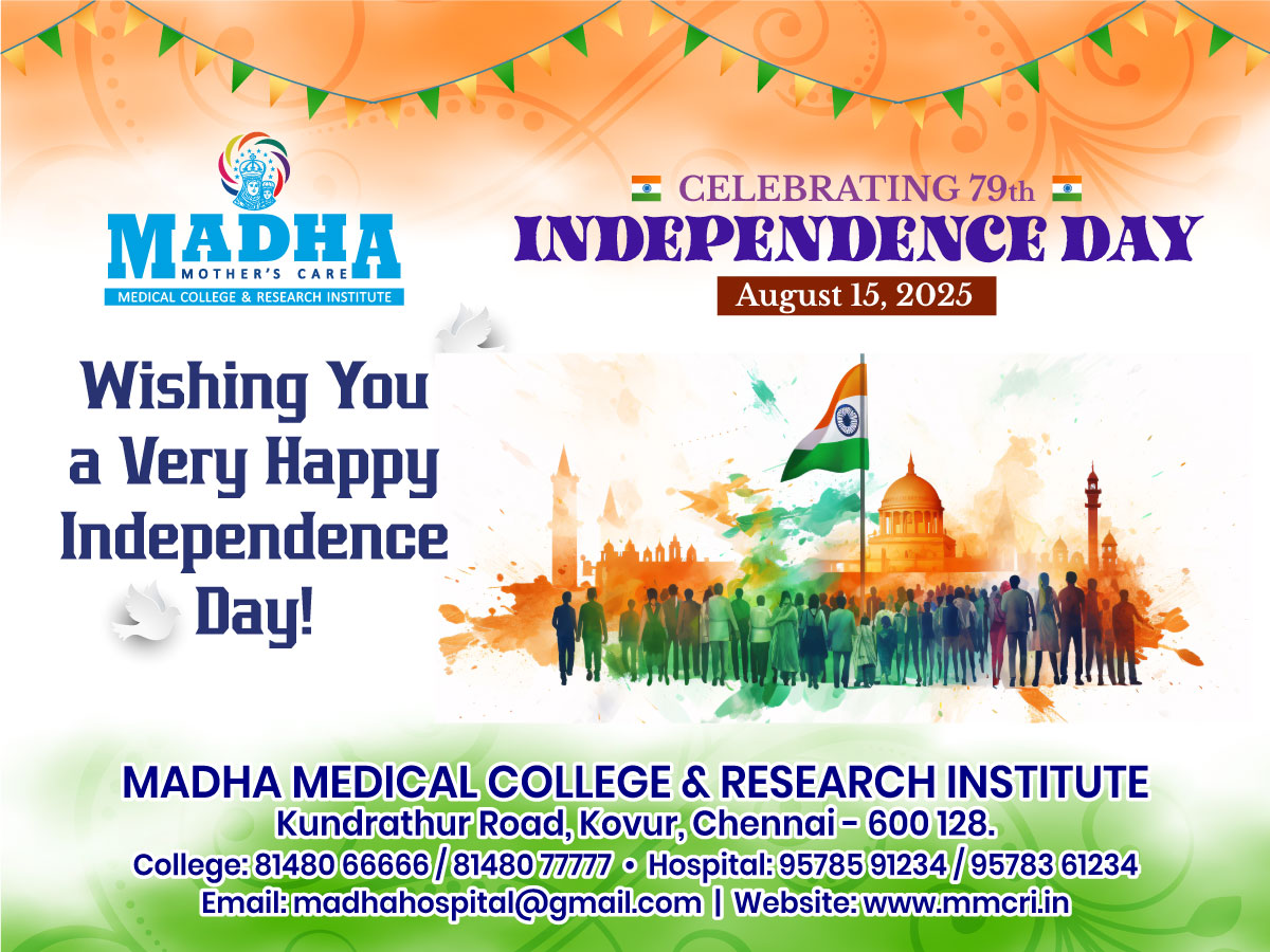 SMmcri's tweet image. On this Independence Day, let's honour the sacrifices of our heroes and promise to contribute towards building a peaceful nation. Happy Independence Day!
#India #IndependenceDay #Greetings 
#MMCRI #MadhaMedicalCollege #MadhaHospital #SuperSpecialityHospital #Kovur #Chennai
