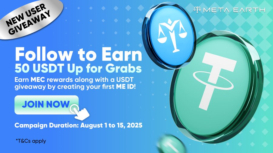 MetaEarth_ID's tweet image. Baru kenal MetaEarth? Saatnya dapet hadiah 🎁
50 USDT untuk dibagi ke 25 pemenang!
🗓 1–15 Agustus

Buat #MEID 👉 invite.mec.me/?type=download…

Follow X &amp;amp; join Telegram
Isi form 👉 forms.gle/kCLQLGLqbJkd2o…