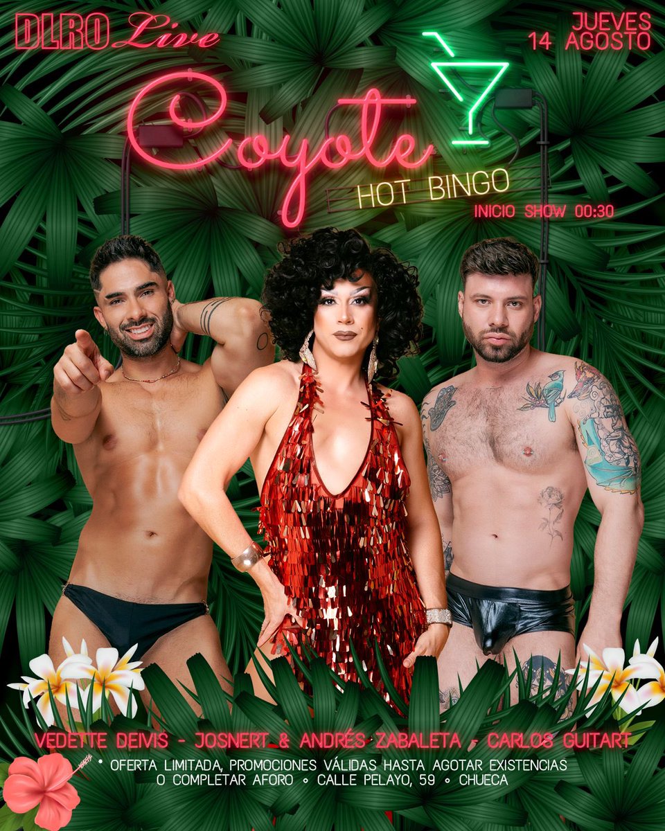 🤠 COYOTE: Show &amp; bingo 🤠 

📆 Jueves 14/08 - 23:59h

👉🏻 Disfruta de la noche de jueves más ardiente y prueba suerte en nuestro divertidísimo BINGO! 🍀

🎫 deliriochueca.com

📍 C/ Pelayo 59, Madrid

Ⓜ️ Chueca/Tribunal

❤️ Haz de tu noche un Delirio ❤️
