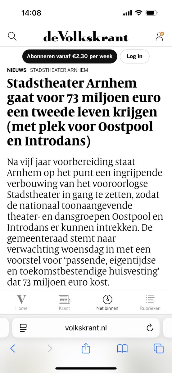 Mocht Vitesse te horen krijgen dat we in de 2e, 3e of 4e divisie in mogen stromen dan is dit hét moment dat de <a href="/gemeentearnhem/">Gemeente Arnhem</a> het GelreDome moet kopen. Als je 73 mil(!) aan een renovatie van een theater uit kan geven, dan kan ook zo’n 20 mil aan het stadion.