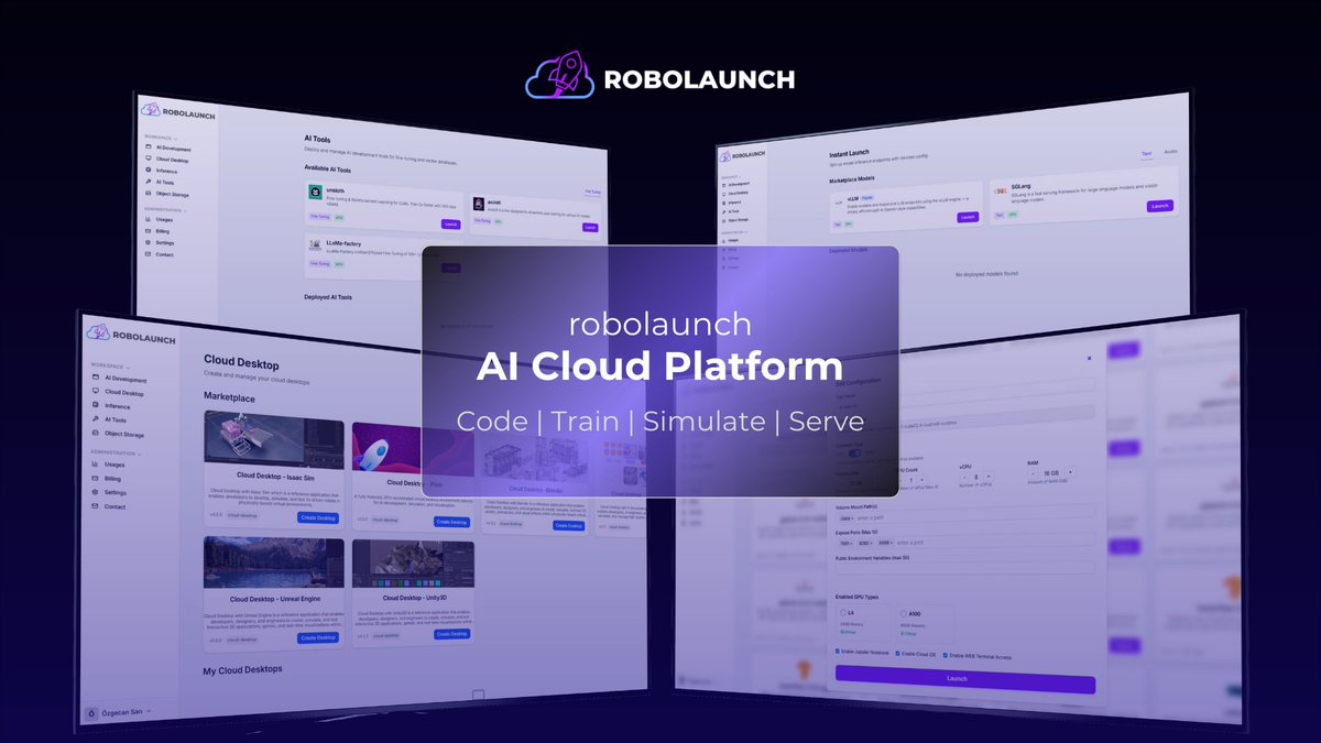 #AI devs: stop babysitting #GPUs

With robolaunch AI Cloud:
⚡ Pick a template 
⚡ Launch GPU workspace → IDE + Notebook + Terminal ready
⚡ Run, test, deploy. Expose endpoint when ready
⚡ Track usage, keep costs in check

What’s the #1 bottleneck slowing your AI sprint?