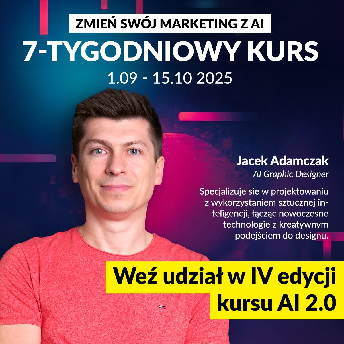 🎨 Wyobraź sobie, że grafiki, które publikujesz, nie tylko świetnie wyglądają, ale też komunikują Twój przekaz i wspierają Twoje cele - a Ty tworzysz je szybciej dzięki AI 🚀

📌 W kursie:
AI grafiki - twórz obrazy do sociali i nie tylko, które wywołują efekt „wow”

✅ Tworzenie