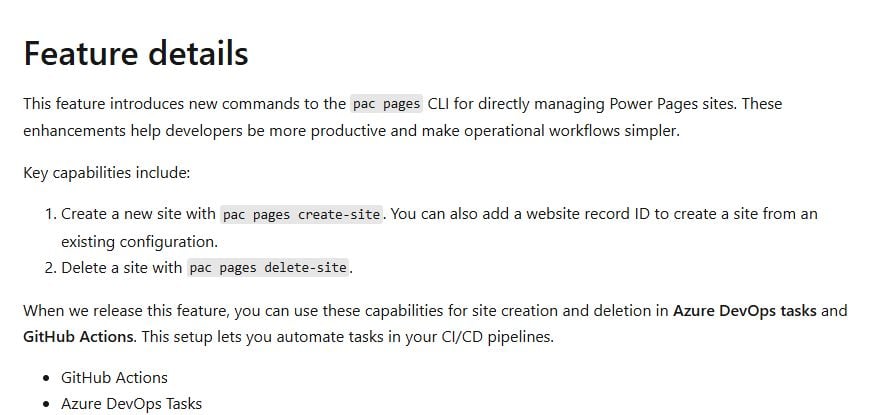 michelcarlo's tweet image. You will soon be able to create and delete websites with Power Platform CLI😱

This new capability will be great help to automate deployments and simplify ALM processes for Power Pages sites🔥🦾

🔗More details: learn.microsoft.com/en-us/power-pl… #PowerPages #PowerPlatform