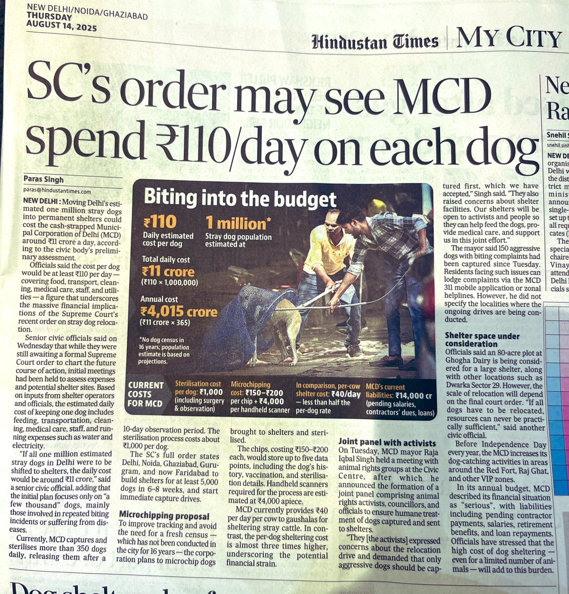 🚨 Something to #Think About!

Following a #Court order, #Delhi MCD may hv to spend ₹110/day to care for a #dog.

📍In #rural India, the median daily expense for a human is ₹ 104.

In other words, in many villages, a dog’s “daily spend” could exceed that of a #human being! 🐕