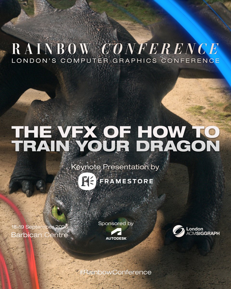 Get to Know the Programme of 🌈 Rainbow Conference2025!
The VFX of How To Train Your Dragon with <a href="/Framestore/">Framestore</a> 
🕖 Thursday 18th -  7.00PM - 8.00PM
🎫 -&gt;london.siggraph.org/rainbow-confer…
Rainbow Conference 2025 is sponsored by <a href="/autodesk/">Autodesk</a> 
#cg #animation #vfx