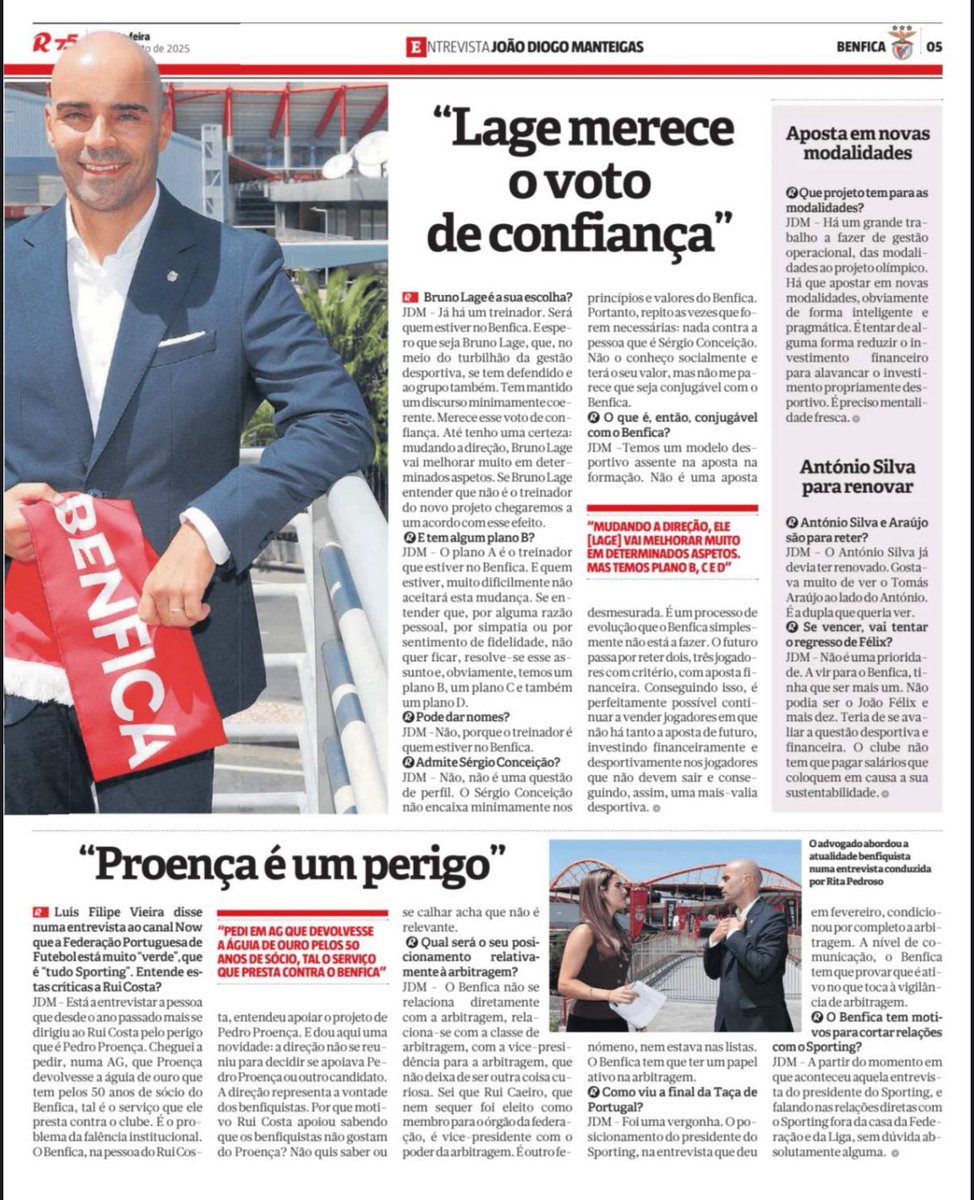 Entrevista de João Diogo Manteigas ao jornal Record 👇🏻