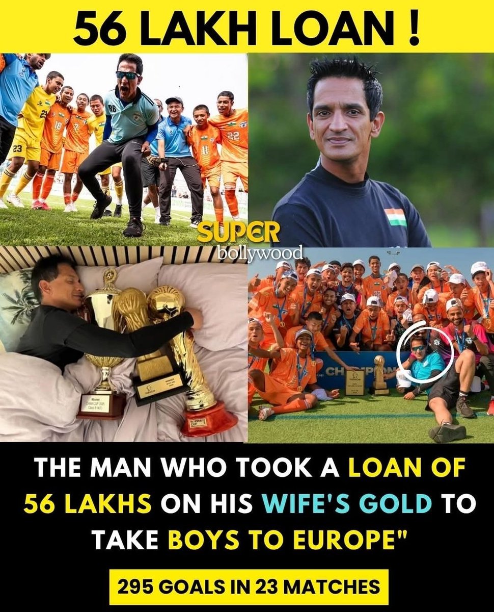 riyaz_explores's tweet photo. She gave her gold. He gave his all.

Together, they gav a generation of Indian footballers a dream come true. Coach Ranjit Bajaj mortgaged family gold to raise ₹56 LAKHS  just so his academy kids could shine on Europe's biggest youth stage

#IndiaToWorldCup #SacrificeForTheDream https://t.co/PNIac1hmm9