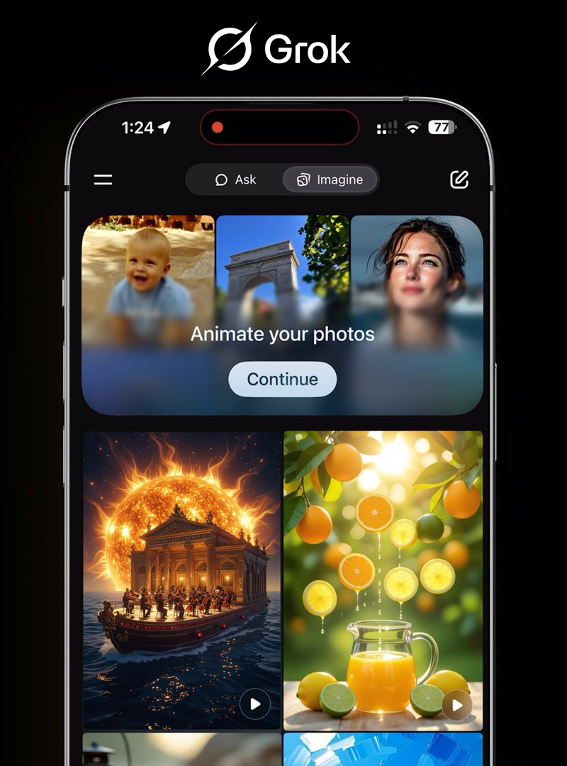 BREAKING: Grok has updated its design. Now it shows your recent photos at the top to make it easier to animate them. Literally takes just one tap to convert to video.

Update to the latest version on the AppStore.