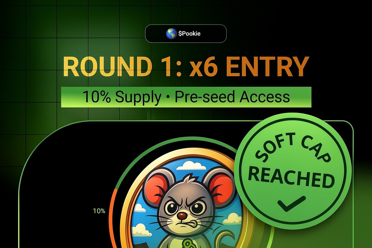 🧨We’ve reached the soft cap in our first round! Over 67% of tokens at 6x cheaper than the listing price are already sold!

Only 4 days left until this round closes — congrats to everyone who’s already in!
If you still want to join, here’s the link: tools.smithii.io/launch/$Pookie…