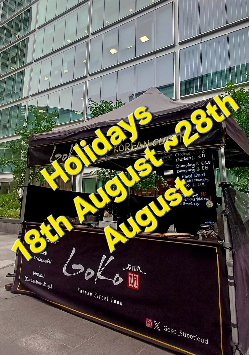 GoKoRestaurant's tweet photo. Today is the last day before the holidays start.  At Victoria cardinal place. 
And we are coming back 4th September. 
So please come today. Enjoy #koreanfriedchicken and #Dumplings 
#GoKo_streetfood #glazedchicken #crispychicken #friedchicken #k_food #lunchbox #foodie #foodmarket https://t.co/A5VDpHdTk0