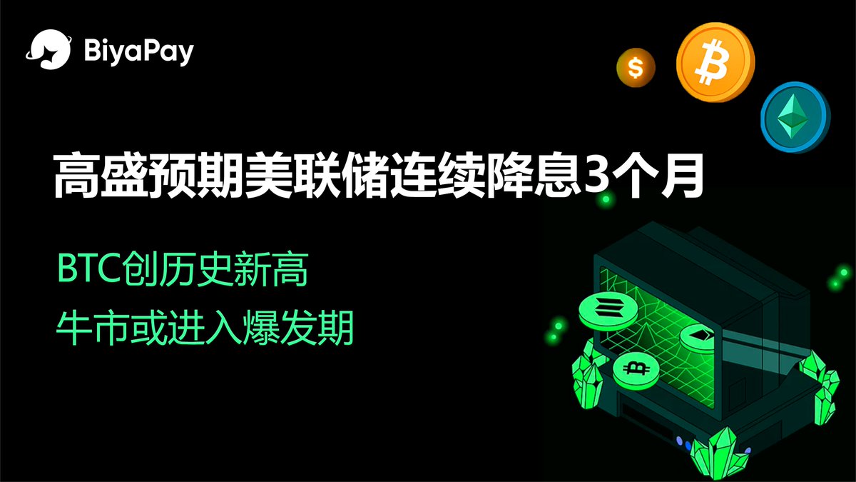 高盛预期美联储连续降息3个月，BTC创历史新高，牛市进入爆发期高盛宏观经济研究团队最新预测 ，美联储将在2025年9月、10月和12月分别降息25个基点，总共降息三次。这一政策调整预计将推动全球市场走向更低的利率环境，高盛还预测，2026年美联储将再降息两次，每次降息25个  ...